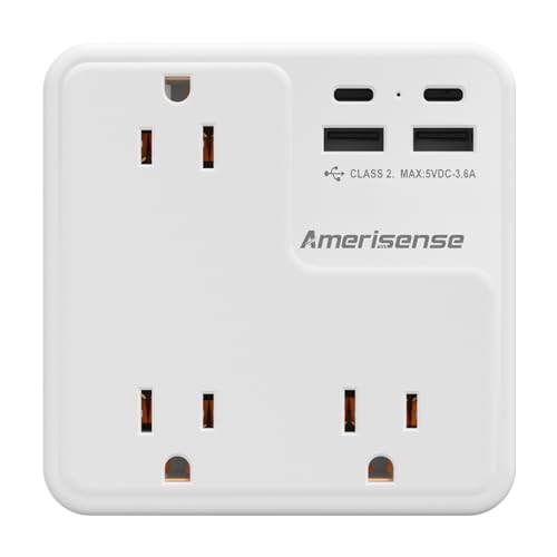 Amerisense 6-Outlet 4-USB Power Strip for Home, Office & More