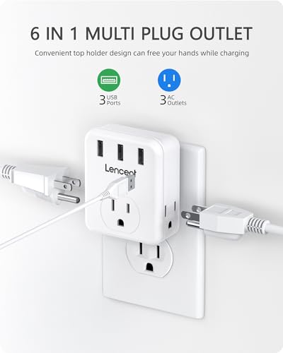 Lencent Multi-Port Outlet Extender: Simplified Charging for Home, Office, and Cruise Ships - White