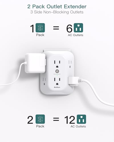 2-Pack 1800J Surge Protector Outlet Extender with 6 AC Plugs