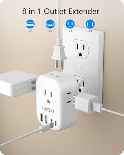Lencent 4-Port USB Multi-Plug Outlet Extender for Home Office Travel