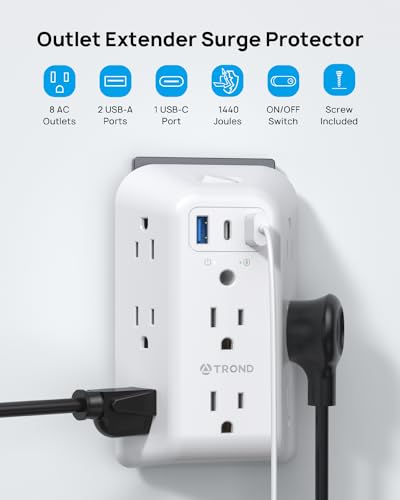 TROND 1440J Surge Protector with 8 Outlets & 3 USB Ports
