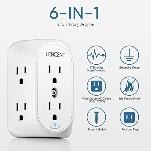 2-Prong Power Strip with Surge Protector & 6 Outlets