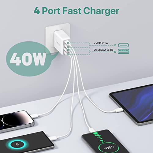 Fast 4-Port USB-C Wall Charger for iPhones, iPads, and Samsung Devices