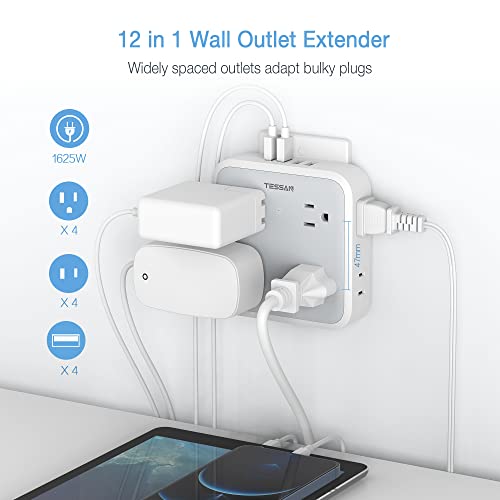 TESSAN 8-Outlet Surge Protector with 4 USB Chargers White-Grey