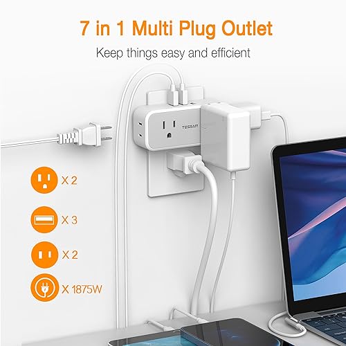TESSAN Surge Protector Outlet Extender with 4 Outlets & 3 USB Ports