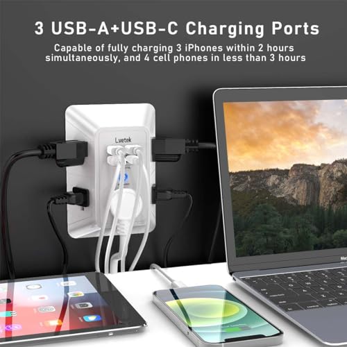 6-Outlet Surge Protector Power Strip with 4 USB Ports, USB-C Included, 1680J Surge Protection, ETL Listed, White