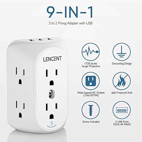 Surge Protected Power Strip, 6 Outlets + USB, Wall Mountable - Home & Office
