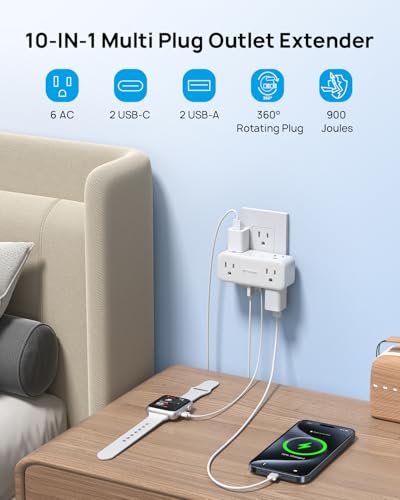 TROND 6-Outlet Surge Protector with PD 20W USB C & 360° Rotating Plug