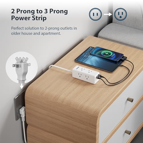 TOPREK 2 Prong Power Strip with 3 Prong Adapter & 6 Outlets + 3 USB Ports