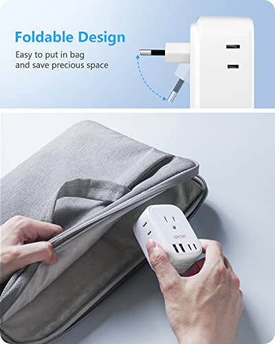 2-pack European Travel Plug Adapter with 4 Outlets & USB-C Charger