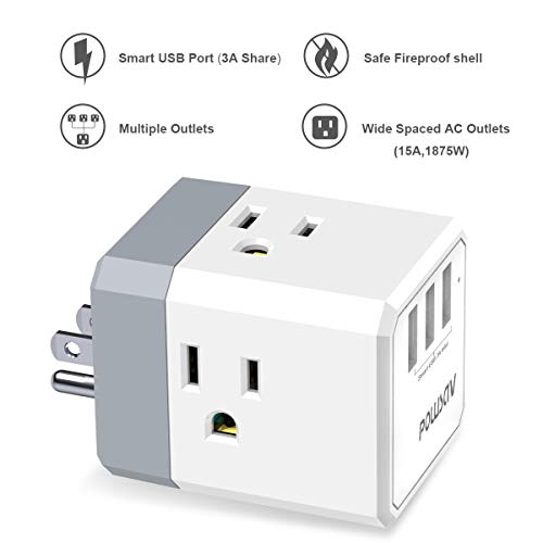 3-Outlet USB Wall Charger with 3-Way Splitter