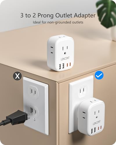 Lencent 3 to 2 Prong Adapter with 4 AC Outlets & 4 USB Charged Cube