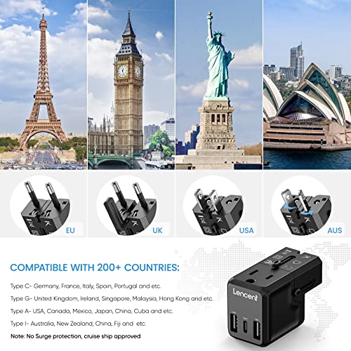 Universal Travel Adapter with USB & Type-C Chargers - European Plug for US, UK, Japan, EU