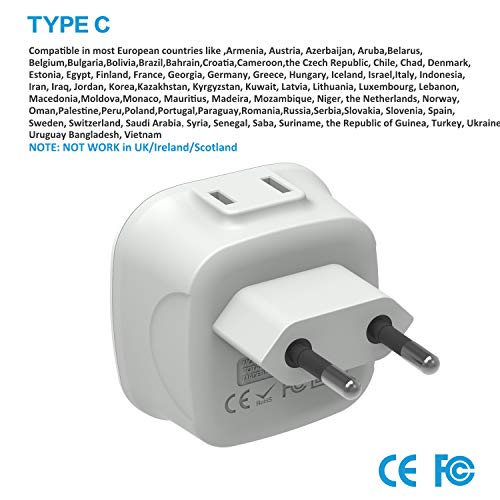 VINTAR 3 Pack Travel Adapter for Europe (France, Germany, Greece, Italy, Israel, Spain)
