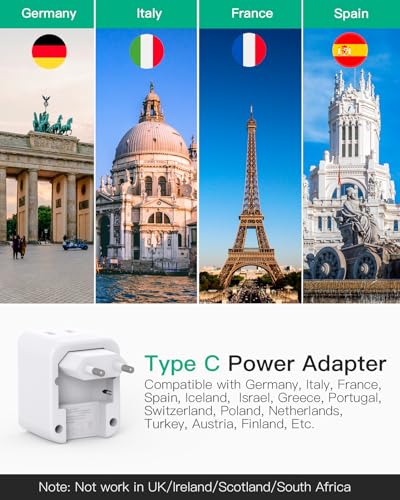 European Travel Plug Adapter, 2-Pack Foldable with 2 AC & 3 USB Ports